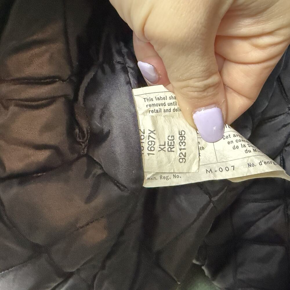 Vintage Cabela's Green Wool and Brown Leather Bomber Jacket Quilted Lining XL - Picture 11 of 16